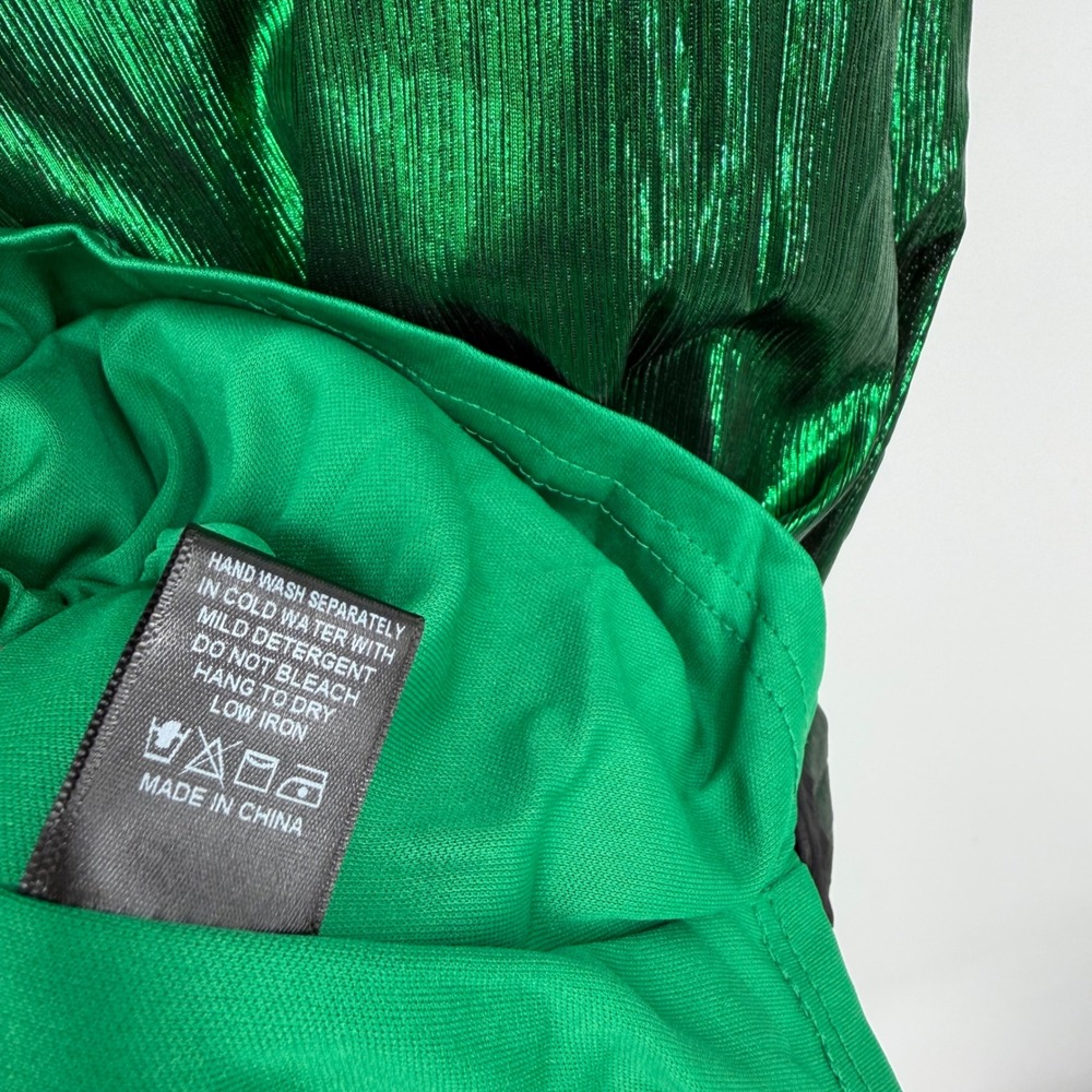 Pomander Place Lillith Dress Emerald Green Medium Metallic Ruffle Midi Dress NWT - Picture 8 of 9